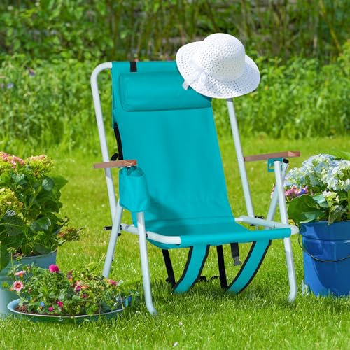 VINGLI Backpack Beach Chair for Adults, Portable Lightweight Reclining Beach Chair with Headrest & Cup Holder, Heavy Duty ...