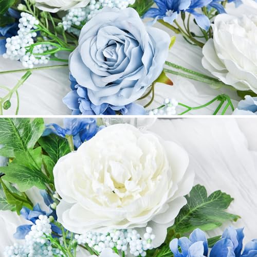 Artiflr 2 Pack Artificial Peony Garland, Total 12ft Floral Greenery Garland with Rose Flower Vine, Peony Flowers and Green...