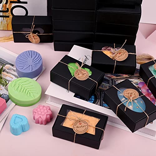 Moukiween 32 PCS Black Soap Boxes for Homemade Soap, 3.54 X 2.36 X 1.18 Inch Soap Packaging Gift boxes with Window, Small ...