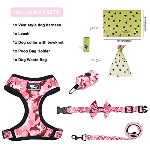 Dog Harness and Leash Set for Small Dogs, Adjustable Reflective No Pull Dog Vest Harness for Puppy with Bow-tie Collar, Le...