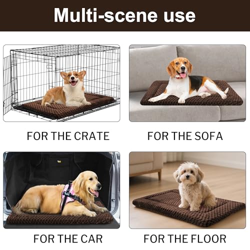 Dog Bed Crate Mat, Soft Durable Washable Anti-Slip Kennel Pad for Dogs & Cats, Reversible (Dark Brown, S(24"*18"*1.5"))
