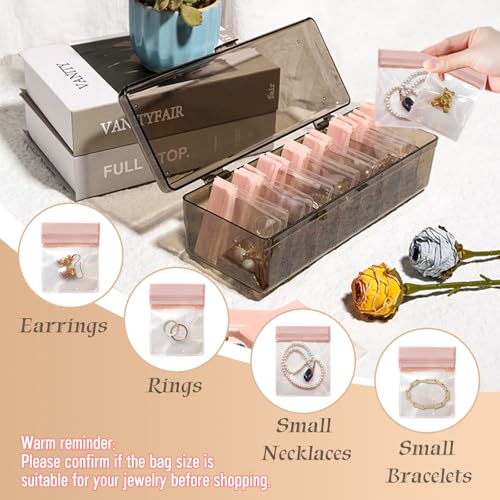 Qryval Jewelry Organizer and Storage Box with 24 EVA Anti Tarnish Bags, Travel Acrylic Case for Earrings, Necklaces & Ring...