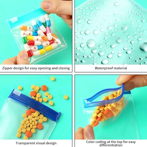 Mini Zipper Pouch Set–14 Small Reusable Clear Zip Lock Bags with Writable Labels for Travel,Medicine,Makeup,Pills,Tiny Cos...