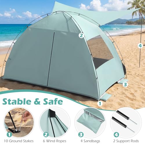 Tangkula 3/4/5/6 Person Pop Up Beach Tent with Canopy, UPF50+ Silver-Coated Lightweight Beach Sun Shelter with Extended Fl...