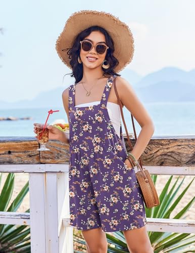 Ekouaer Womens Overalls Summer Rompers Sleeveless Short Jumpsuits Casual Beach Vacation Outfits with Pockets