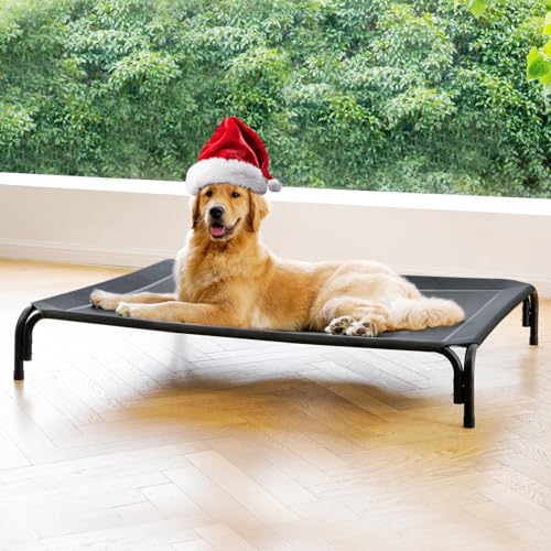 Elevated Dog Bed Raised Outdoor Dog Cot for Large Dogs, Installation Requires No Tools, Frame with Washable Cooling Breath...