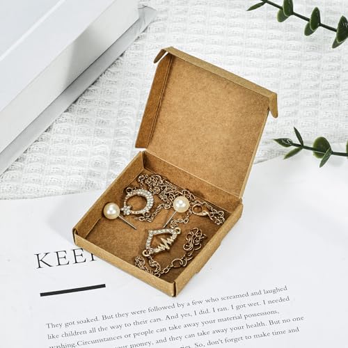 Sdootjewelry Mini Cardboard Boxes, 2.16"x2.16"x0.49" Mini Boxes, Jewelry Boxes Packaging 100 Packs, Brown Kraft Boxes for ...