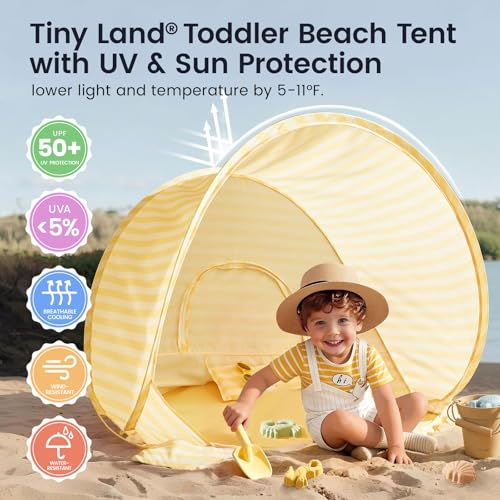 Tiny Land Baby Beach Tent – Pop Up Baby Tent with UV Protection, Portable Baby Beach Essentials, 35.4"x27.6"x31.5" Sun She...