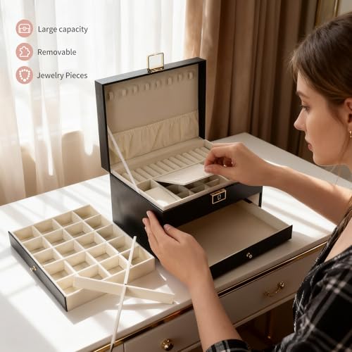 Greenfeather Jewelry Boxes for Women, Jewelry Organizer Box with Lid 3 Layers for Necklaces Rings Earrings and Bracelets B...