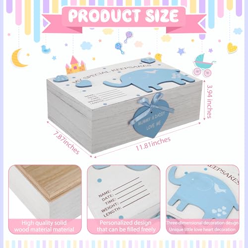 Soaoo 3D Wooden Baby Boys Memories Keepsake Box Baby Girls Elephant First Keepsake Box New Parent Newborn Baptismal Birthd...