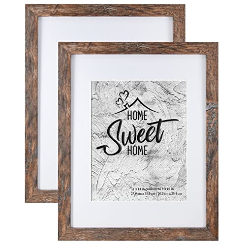 Califortree Rustic Brown 11x14 Picture Frame - Display Photos 8x10 with Mat or 11x14 Without Mat - Real Glass Inside - Set...
