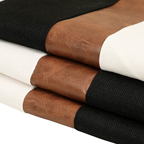 Merrycolor Pack of 2 Thick Black Linen Farmhouse Lumbar Throw Pillow Cover Black Brown Decorative Linen Faux Leather Ticki...