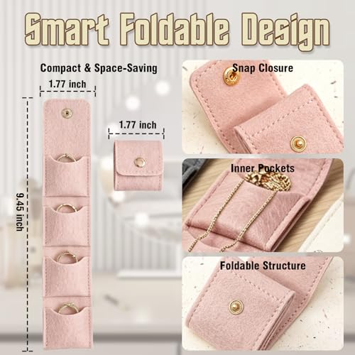 6pcs Mini Travel Jewelry Pouch Set, Foldable Jewelry Organizer with Snap Closure, Multi-Pocket Jewelry Storage Bag, Compac...