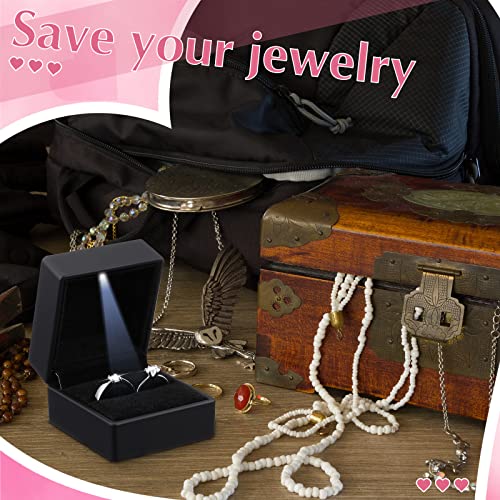 Yinkin 12 Pcs Black Velvet Jewelry Boxes LED Light Display Ring Necklace Bracelet Chain Gift Box Bulk Wedding Proposal Ann...