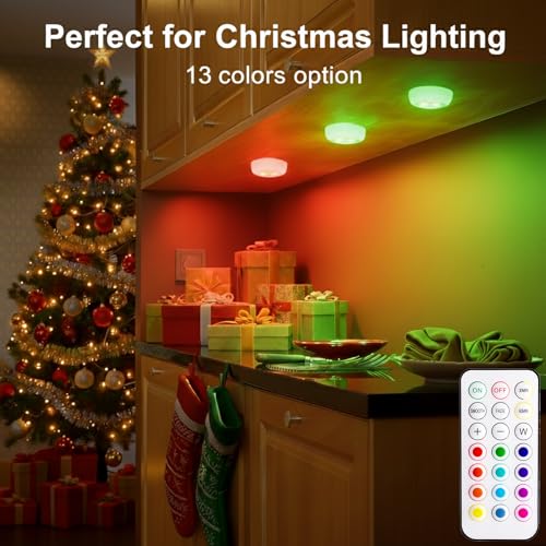BLS LED Puck Lights with Remote Control, Wireless Under Cabinet & Closet Lighting, RGB 13 Color Changing Lights with Dimme...