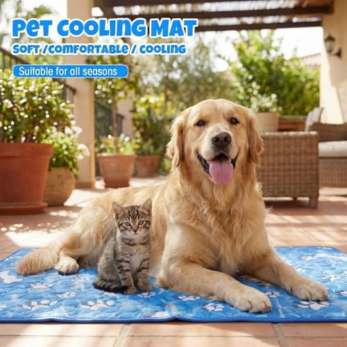 Sadnyy 4 Pcs 44 x 32" Extra Large Dog Cooling Pad Pet Cooling Mat for Hot Weather Lightweight Cool to The Touch Pet Blanke...