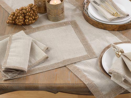 SARO LIFESTYLE 315.CH1654B Lily Collection Studded Design Table Runner, 16" x 54", Champagne