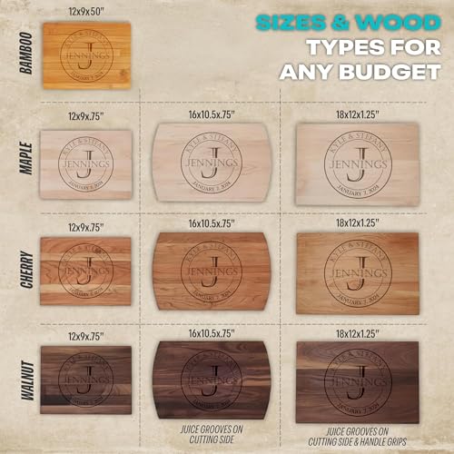 Blue Ridge Mountain Gifts Personalized Wood Cutting Board Laser Engraved Anniversary or Wedding Gift Custom Charcuterie Bo...