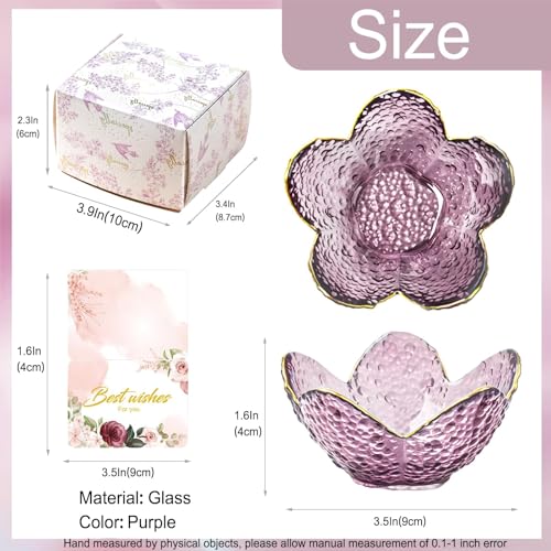Purple Flower Jewelry Dish Glass Ring Holder Dish Jewelry Tray Cute Vanity Organizer Aesthetic Nightstand Bathroom Room De...