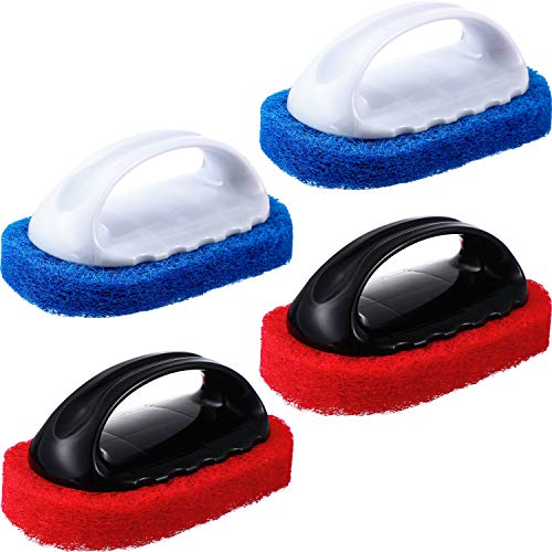 BBTO 4 Pack Teak Brush Cleaner with Handle Teak Cleaning Brush Cleaning Scrub Scouring Pads Scrubbers for Simple Easy Poli...