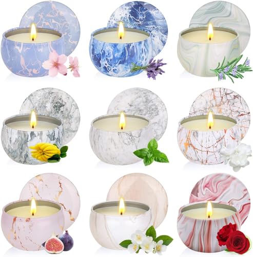 Scented Candles Gifts for Women, 9 Pack 2.5 oz Marble Aromatherapy Candle Set Natural Soy Wax Stress Relief Gift for Mothe...