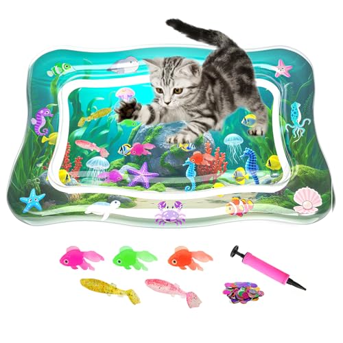 PANRIO Interactive Cat Toy for Indoor Cats, Upgraded Cat Water Mat with Fish - 0.7mm Thickened Water Sensory Play Pad, Enr...