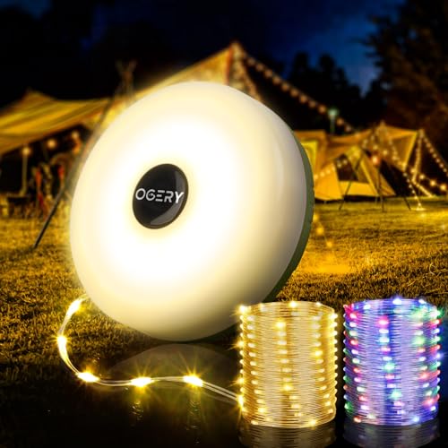 OGERY Camping String Lights, 4 in 1 Quick Storage 32.8FT Rechargeable Tent Lights String with 8 Lighting Modes, Hanging Wa...