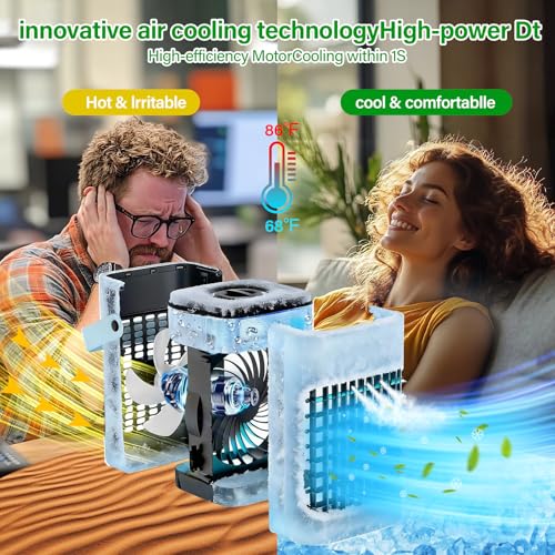 Portable Air Conditioners Cooling Fan, 800ml Mini Air Conditioner Portable AC Unit with 3 Cool Mist & Speeds, 7 Night Ligh...