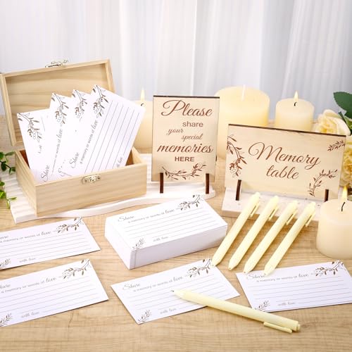 Joottuan Share a Memory Cards Wooden Box for Celebration of Life Decorations with 100 Pcs Funeral Memorial Cards 2 Wood Si...