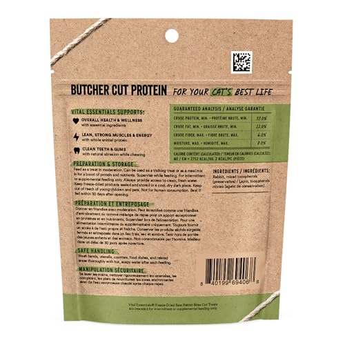 Vital Essentials Freeze Dried Cat Treats | Rabbit Bites, Single Protein | Premium Quality | Grain Free, Crunchy Cat Treat...
