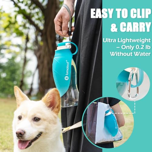 LumoLeaf Dog Water Bottle for Walking, Portable Pet Water Dispenser with Foldable Leaf Bowl – Lightweight Travel Bottle fo...
