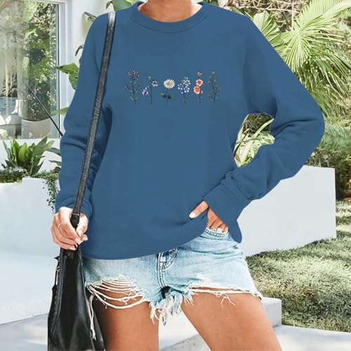 Lytiarul Flower Graphic Sweatshirt for Women Floral Printed Vintage Long Sleeves Shirt Crewneck Hoodie Loose Pullovers Tops
