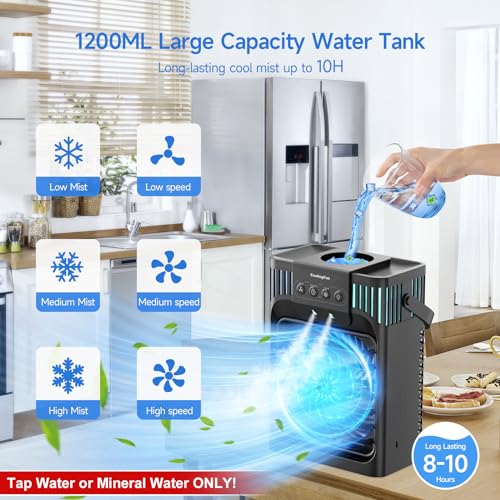 Serantzon Portable Air Conditioners, 4-in-1 Evaporative Air Cooler with Remote Control, Cooling Fan with 3 Modes, 3 Speeds...