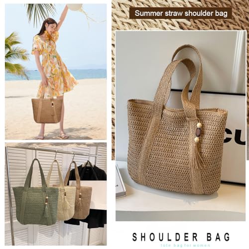 YAVCOOL Straw Beach Bags for Women Woven Beach Tote Bag Casual Boho Large Shoulder Handbags Purse for Vacation Holiday