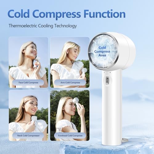 loranu Handheld Portable Turbo Fan with Cold Compress, High-Speed 2 in 1 Hand Held & Desk Fan, 4200mAh Battery Rechargeabl...