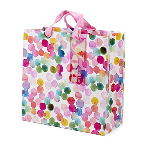 Hallmark 10" Large Square Gift Bag (Watercolor Dots, Just for You) for Birthdays, Mothers Day, Easter, Graduations, Retire...