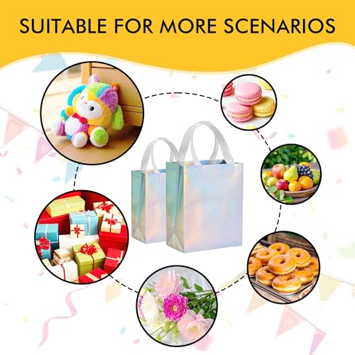 RACETOP 15 Pcs Iridescent Glossy Gift Bags Medium Size, 8x4x10 Inch Holographic Reusable Gift Bags with Handles, Ideal for...