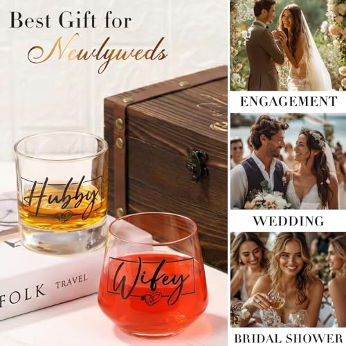 JOVGANK Wedding Gifts for Couples 2026, Hubby and Wifey Memory Wooden Box Set, Bridal Shower Gift, His and Hers Gift, Anni...