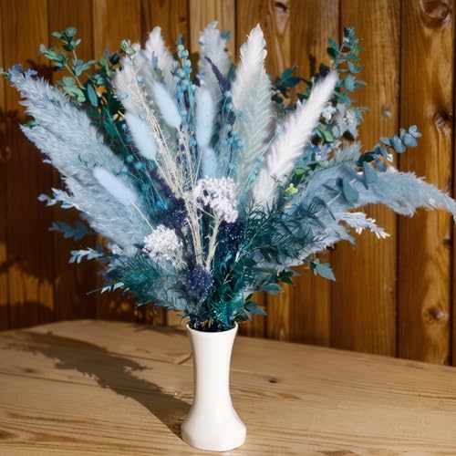 Pampas Grass Decor Dried Flowers with Blue Pampas Grass Boho Floral Arrangements for Home Office Wedding Centerpieces Rust...