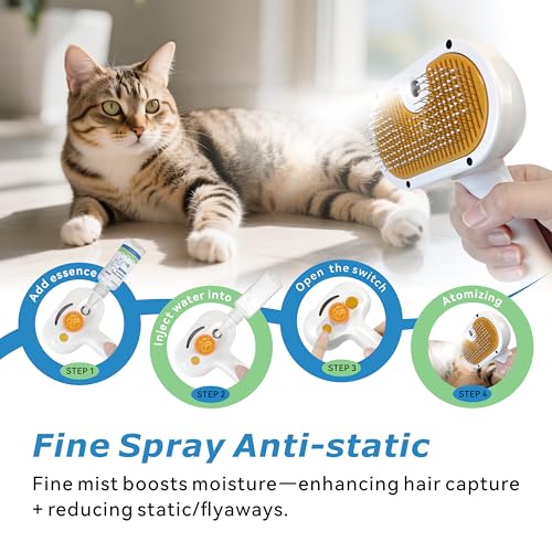 4-in-1 Pet Steam Brush for Dog & cat brush for shedding，Spray Hair Removal Comb with Waterless Shampoo–Self-Cleaning Pet G...
