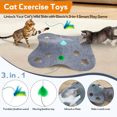 Giociv Interactive Cat Toys for Indoor Cats Exercise Toys Spin Feather Wand Tumbler Base, Touch Activate Mode Peek-A-Boo F...
