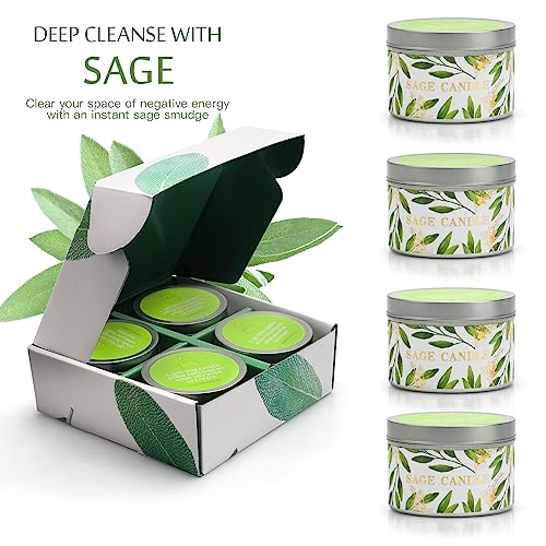 Sage Candle Gift Set, 4 Pack Natural Soy Wax White Sage Smudge Kit with Healing Crystals for House Cleansing Negative Ener...