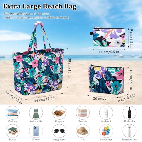 HUA ANGEL Beach Bag with Cosmetic Bag and Small Wallet, Sandproof Beach Tote for Women, Perfect for Beach Vacation Trip
