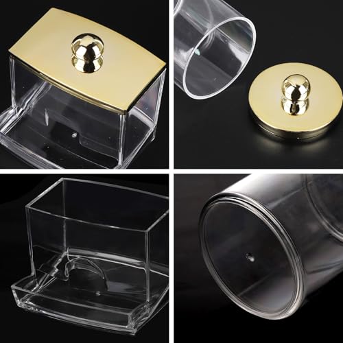 Tbestmax 2 Pack Qtips Dispenser - Bathroom Organizers and Storage Containers, Plastic Apothecary Jars with Gold Lids for C...