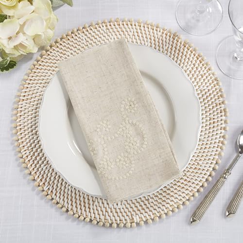 SARO LIFESTYLE 001.N1654B Augustina Collection Embroidered Swirl Design Linen Blend Table Runner, 16" x 54", Natural