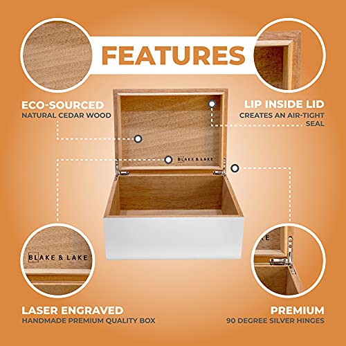 Blake & Lake Large Wooden Keepsake Box - White, Hinged Lid - Decorative Storage Box for Jewelry and More