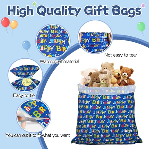 Laidans 56" Extra Large Blue Plastic Gift Bag, Jumbo Happy Birthday Gift Bag with Tag and Tie for Boy Kids Birthdays Parti...