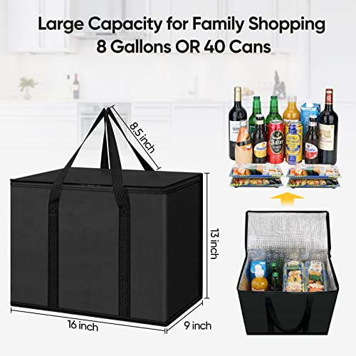 BALEINE 2Pk Insulated Reusable Grocery Bags, Collapsible Cooler Bag for Groceries, Heavy Duty Large Insulated Bag (16''x...