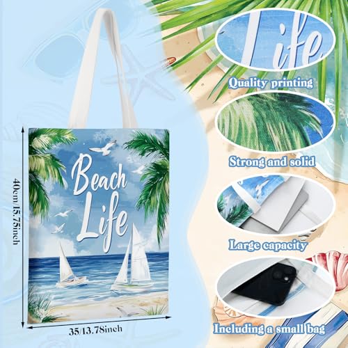 Bencailor 6 Beach Canvas Totes Bags Bulk 15 x 13 Inches Hawaii Gifts Summer Tote Bags Reusable Grocery Handbags for Women ...