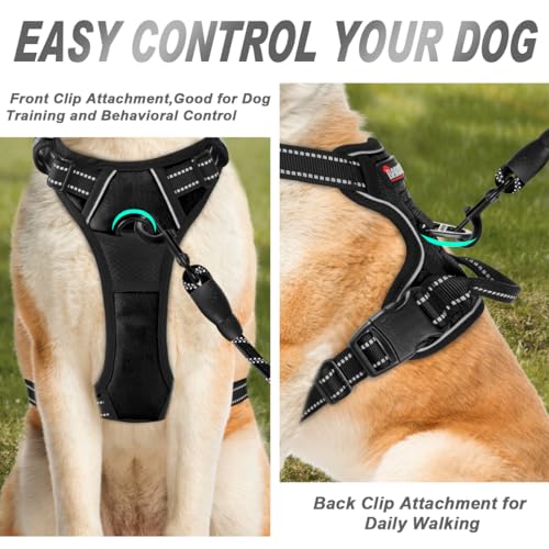 BARKBAY No Pull Dog Harness Front Clip Heavy Duty Reflective Easy Control Handle for Large Dog Walking(Black,L)